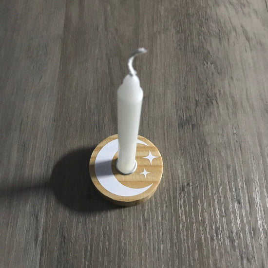 Small Natural Wood Moon Candle Holder