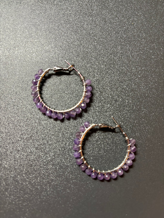 Amethyst Faceted 3mm hoop earrings