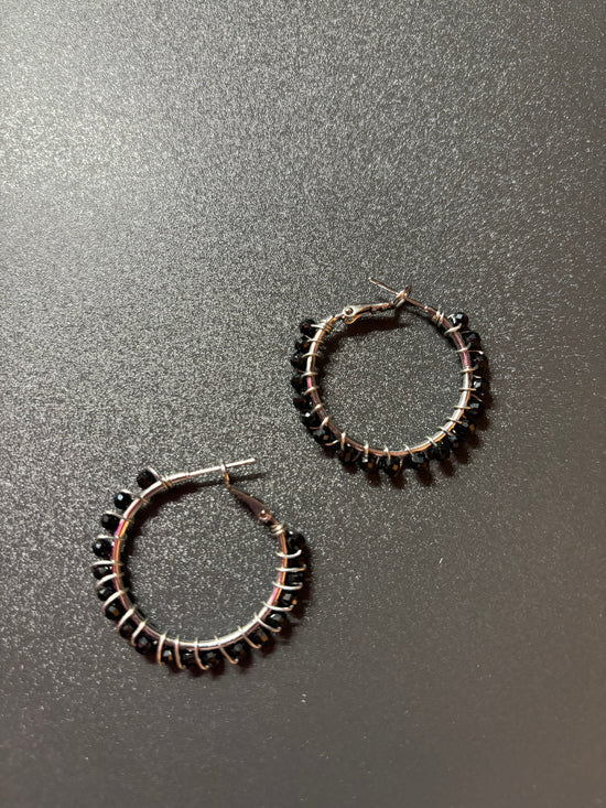 Black Spinel Faceted 3mm hoop earrings