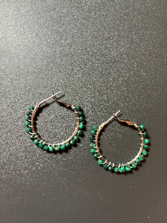 Malachite Faceted 3mm Hoop Earrings