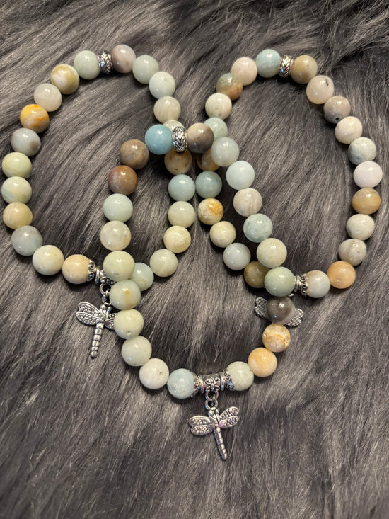 Amazonite w/dragon fly charm bracelet