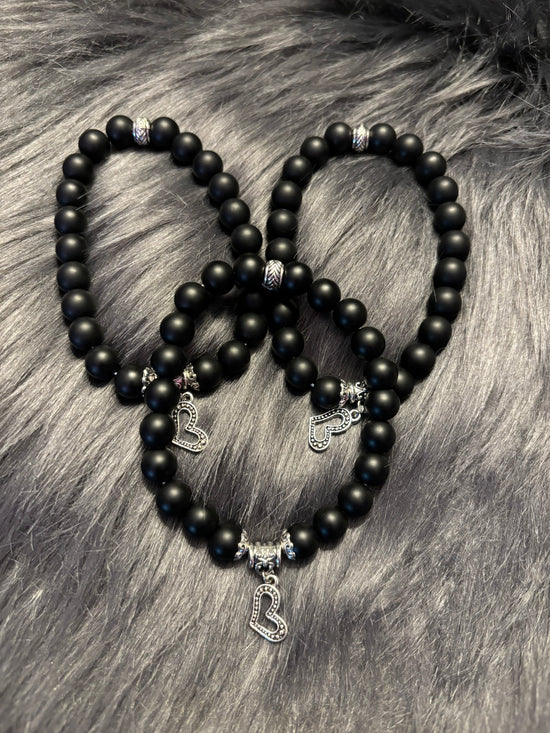 Black Obsidian w/Heart charm Bracelet